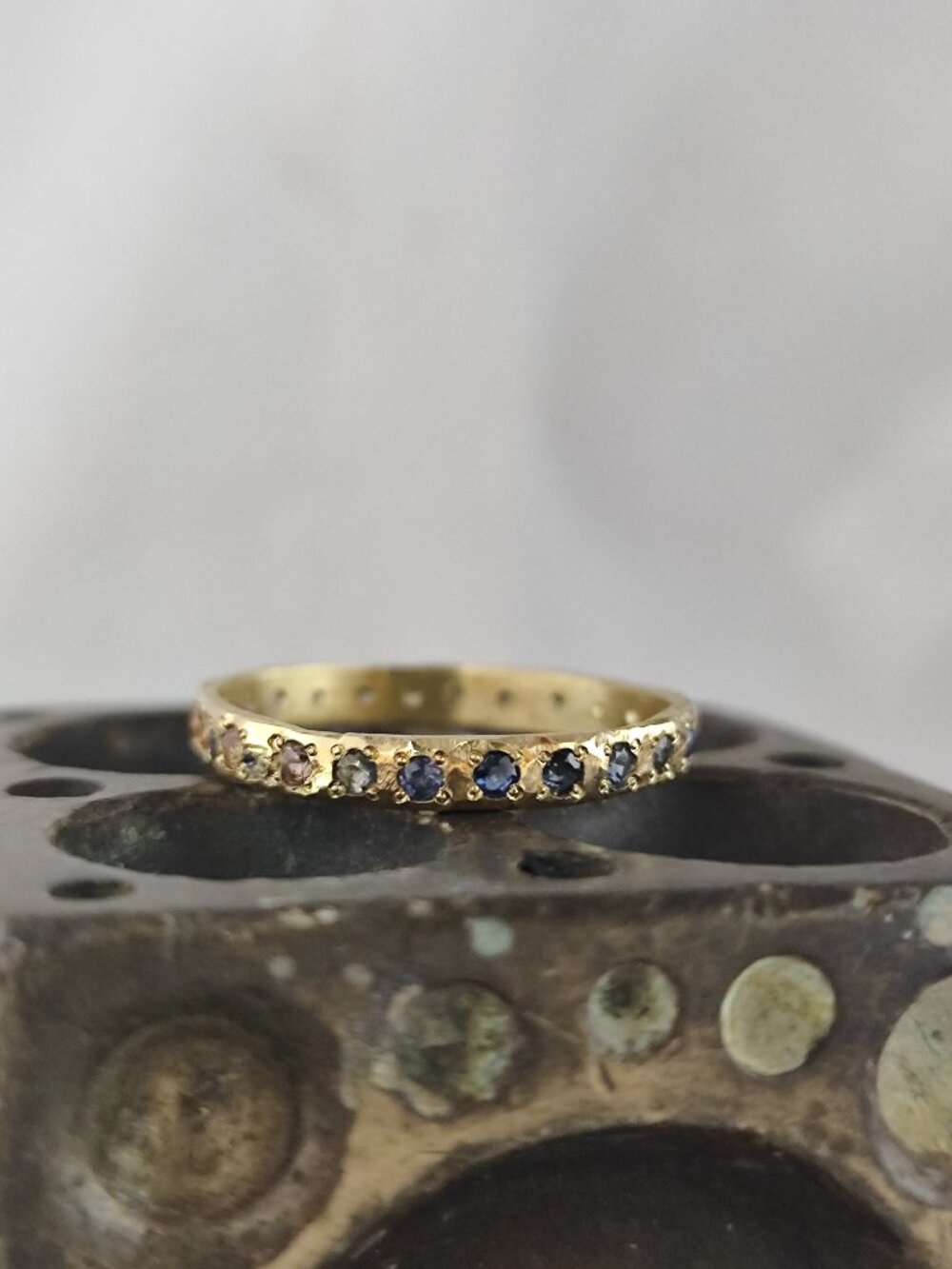 14k Yellow Gold Ring with White & Blue and white Sapphires